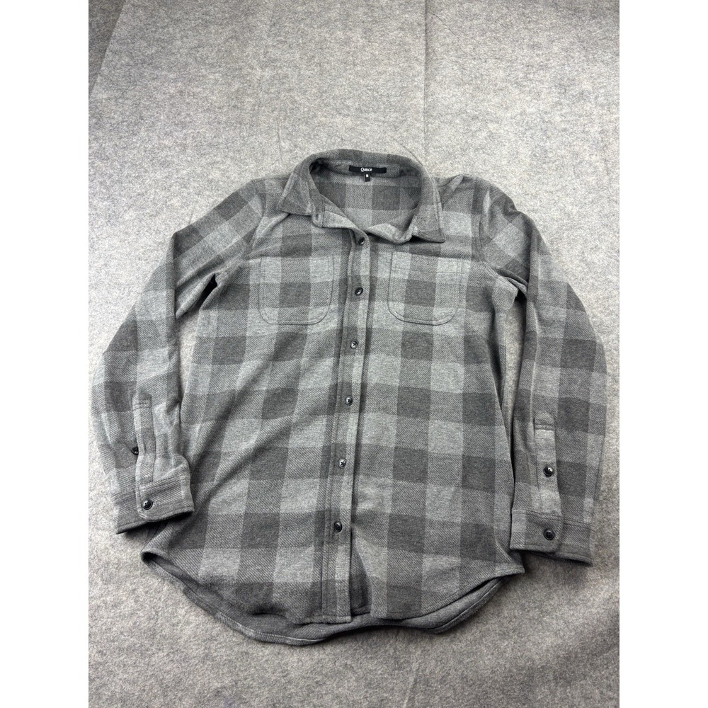 Quince Womens M Charcoal Buffalo Stretch Sweater Fleece Shirt Button Front Basic